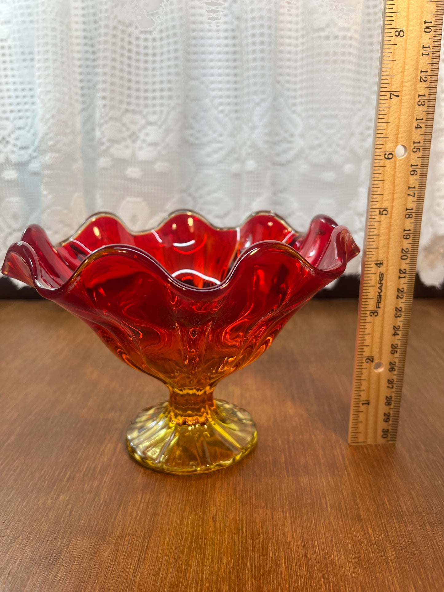 Amberina L.E Smith Viking Compote Pedestal Dish