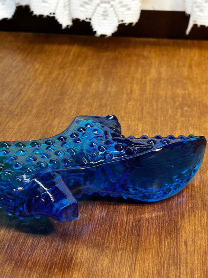 Vintage Cobalt Blue Hobnail Fenton Art Glass Shoe