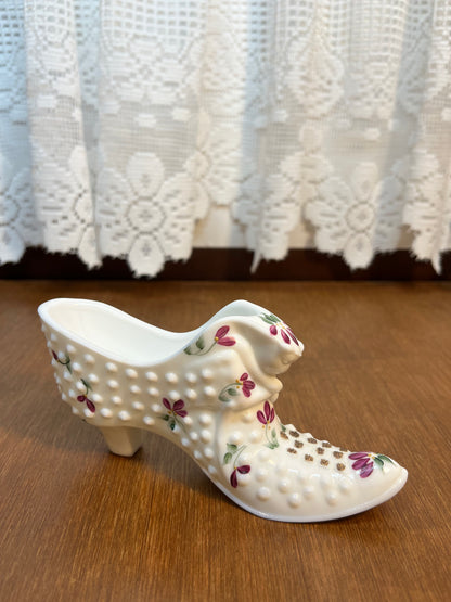 Vintage Hobnail Milk Glass Fenton Hand Painted Shoe