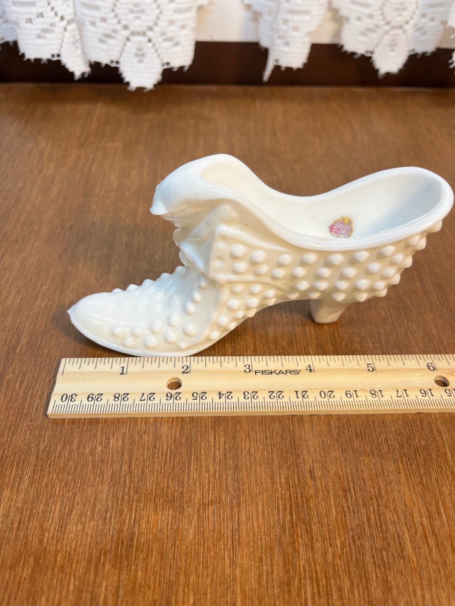 Vintage Milk Glass Hobnail Fenton Art Glass Shoe