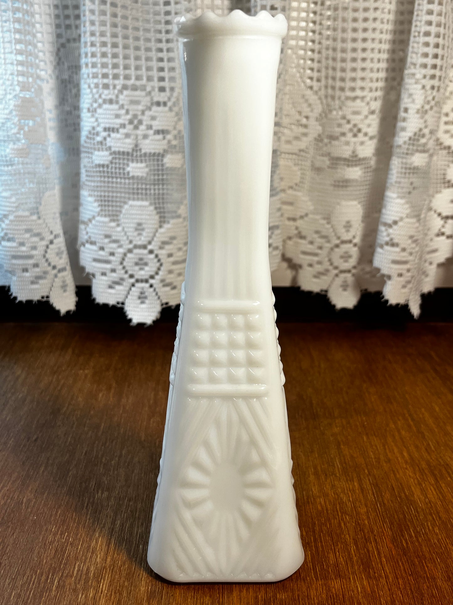 Vintage Diamond Pattern Milk Glass Bud Vase