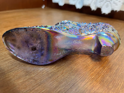 Iridescent Lilac 95th Anniversary Art Glass Fenton Hand Painted Shoe