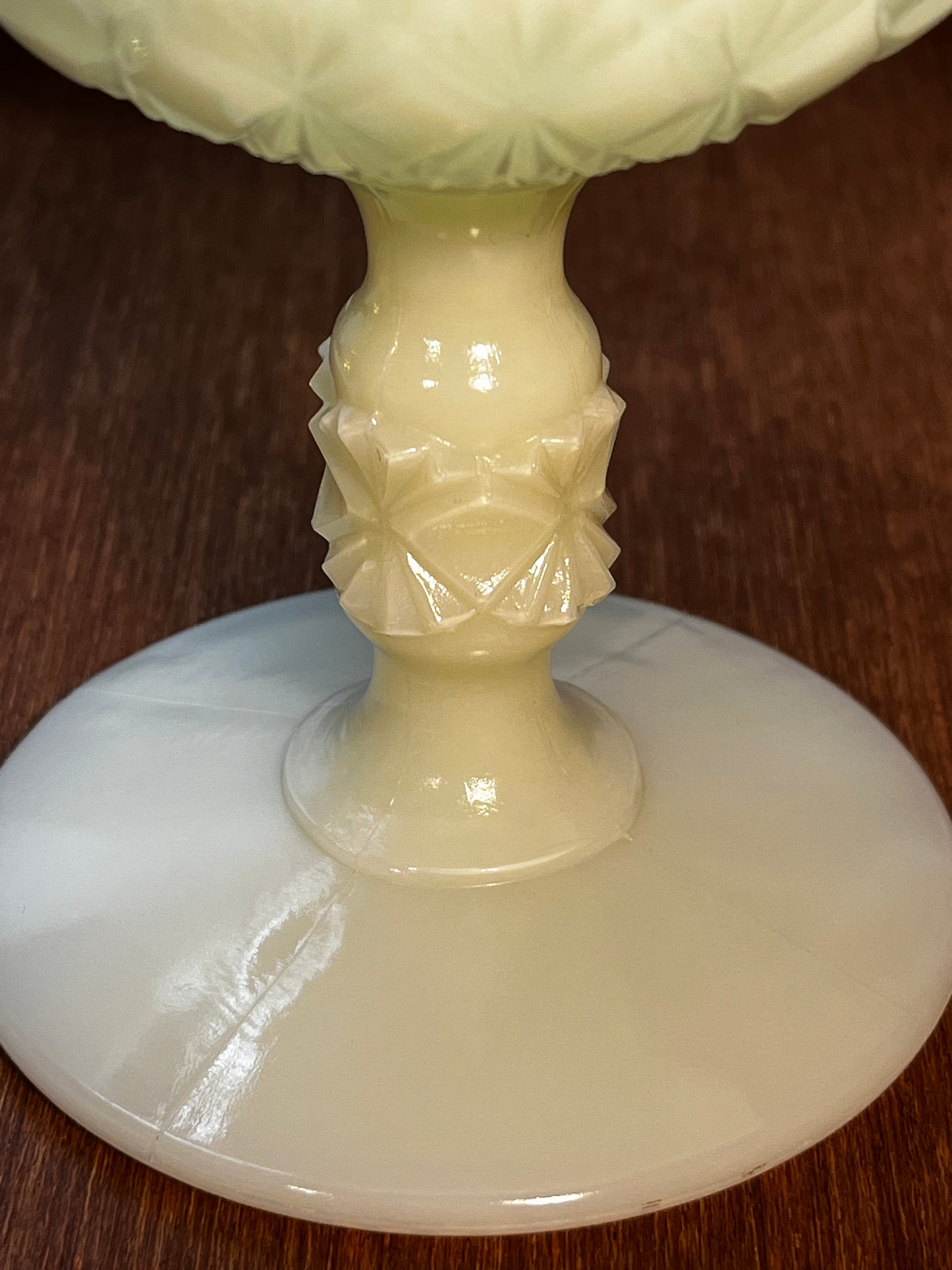 Vintage Fenton Uranium Ruffle Top Pedestal Dish