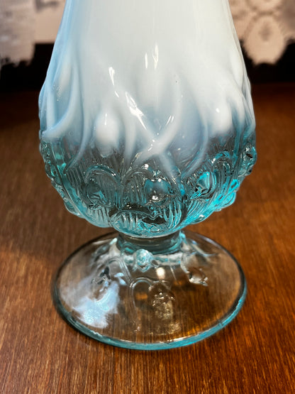 Vintage Fenton Art Glass Aqua Blue and Opalescent Swung Vase