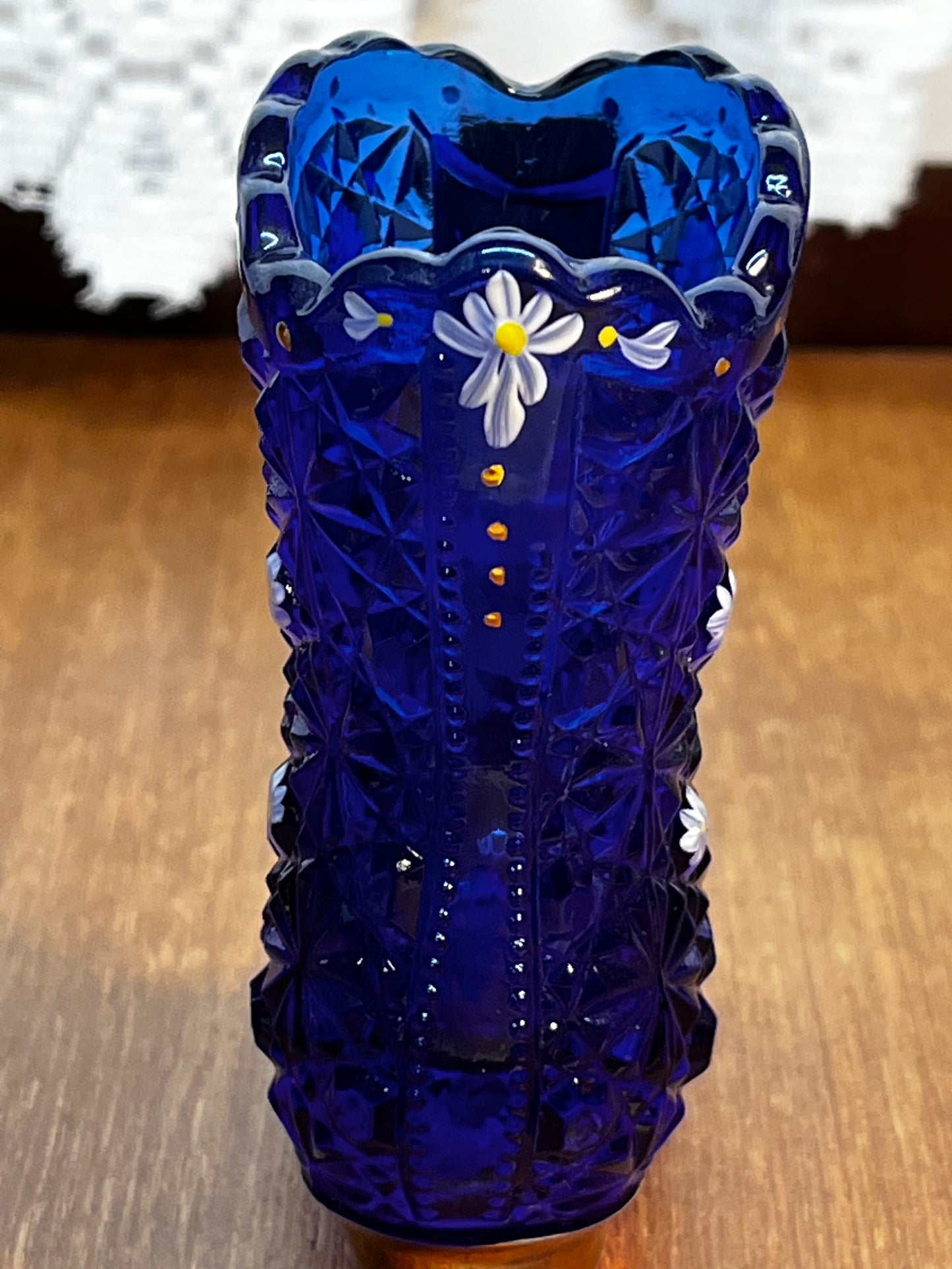 Cobalt Blue Hobnail Hand Painted Fenton Daisy Boot