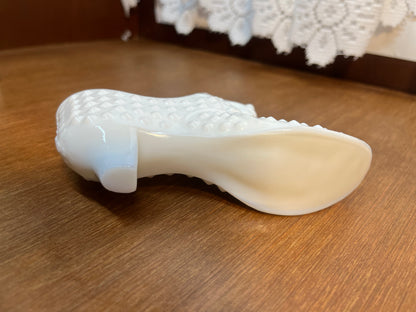 Vintage Milk Glass Hobnail Fenton Art Glass Shoe