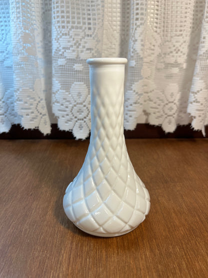 Vintage Diamond Quilted Pattern Milk Glass Vase