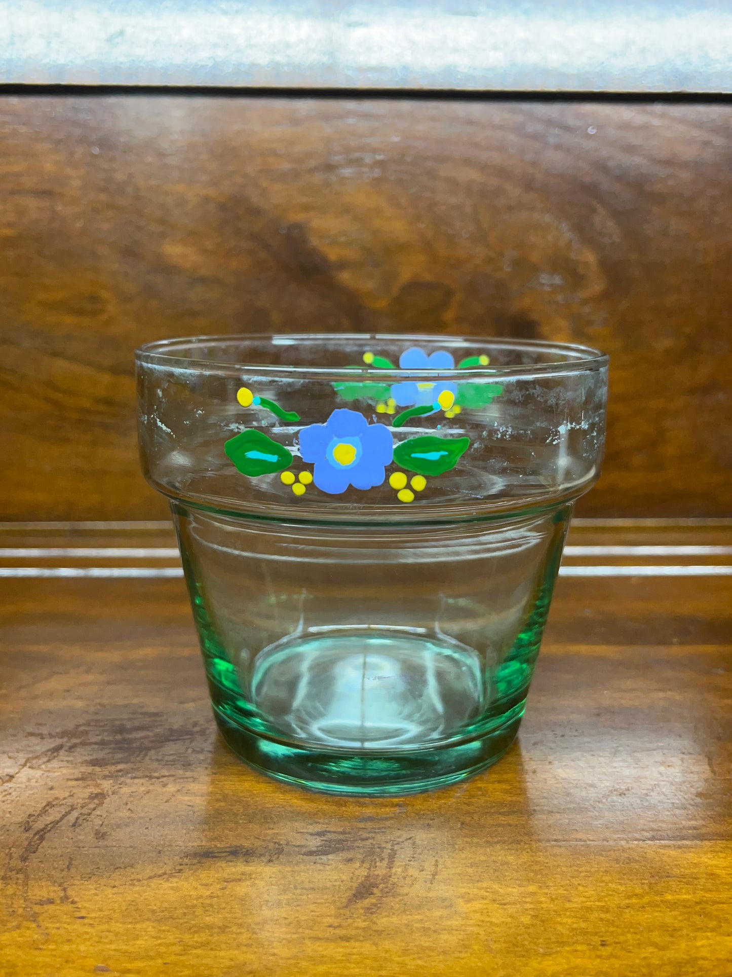 Green Painted Glass Flower Pot