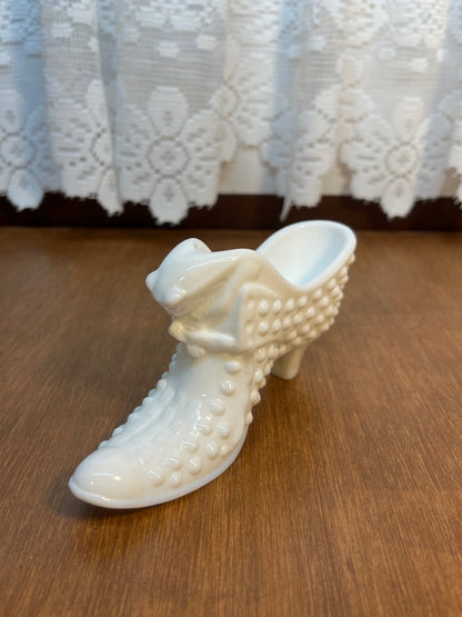 Vintage Milk Glass Hobnail Fenton Art Glass Shoe