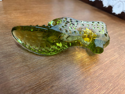 Vintage Hobnail Avocado Green Fenton Art Glass Shoe