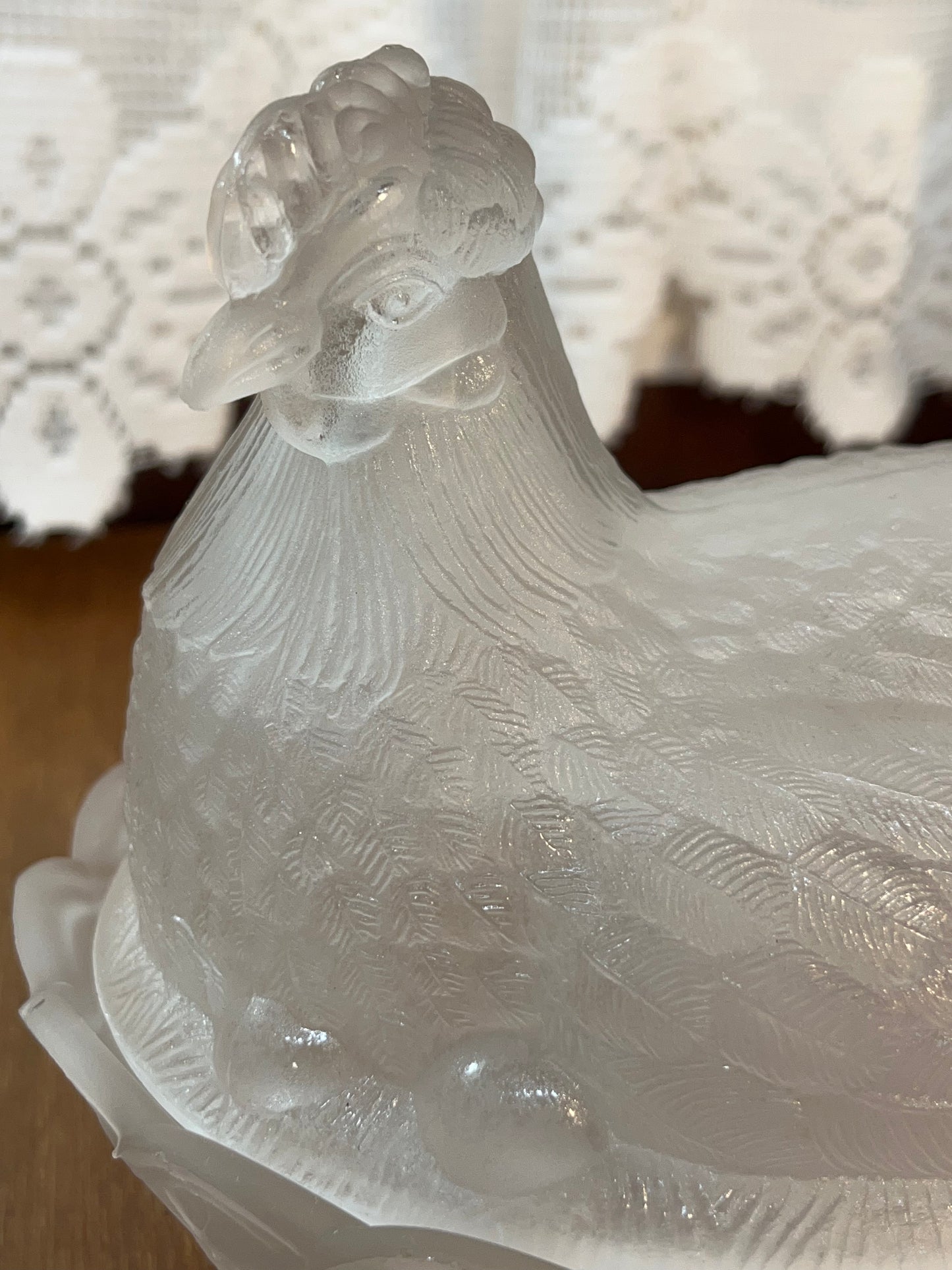 Vintage Frosted Satin Hen on nest trinket Dish