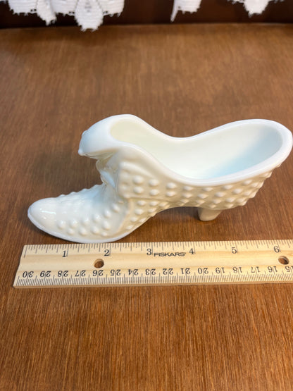 Vintage Milk Glass Hobnail Fenton Art Glass Shoe With Stamp