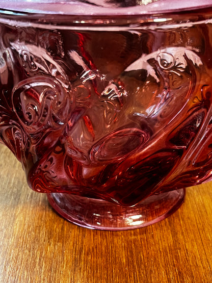 Vintage Fenton Pink Swirl Candy Bowl with Lid