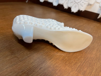 Vintage Milk Glass Hobnail Fenton Art Glass Shoe