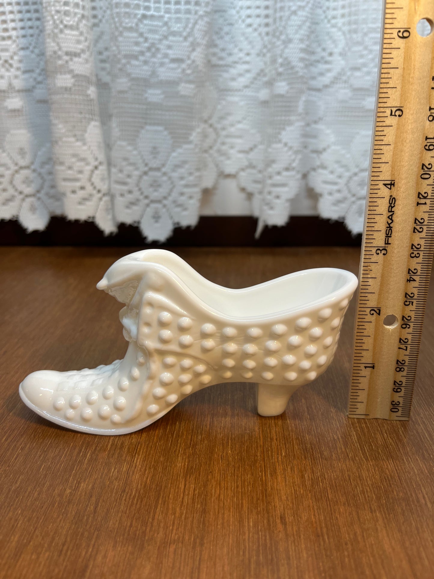 Vintage Milk Glass Hobnail Fenton Art Glass Shoe