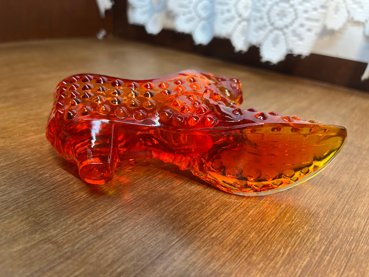 Vintage Hobnail Amberina Fenton Art Glass Shoe