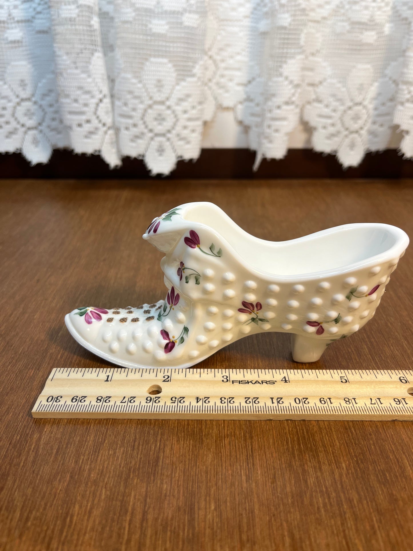 Vintage Hobnail Milk Glass Fenton Hand Painted Shoe