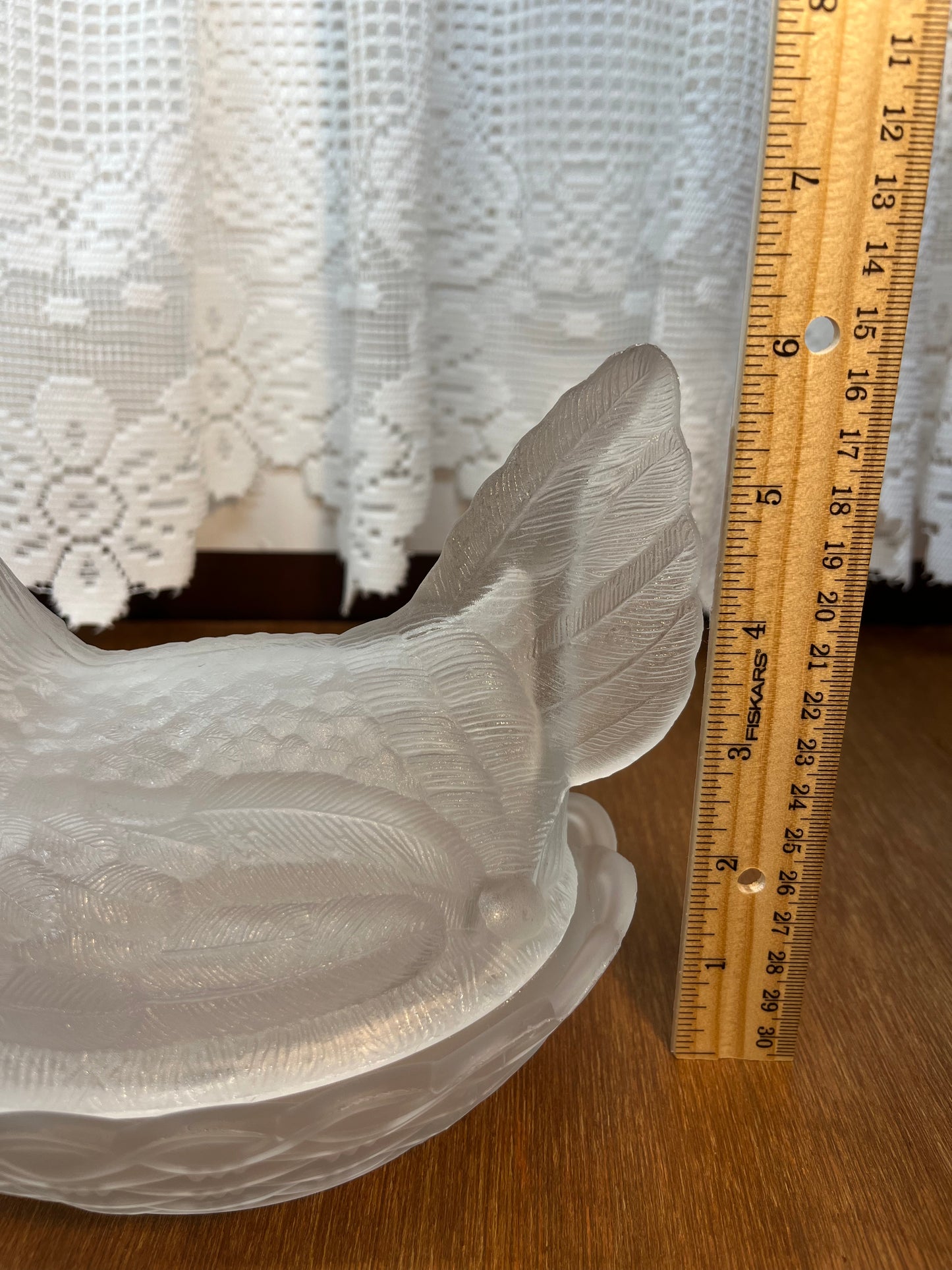 Vintage Frosted Satin Hen on nest trinket Dish