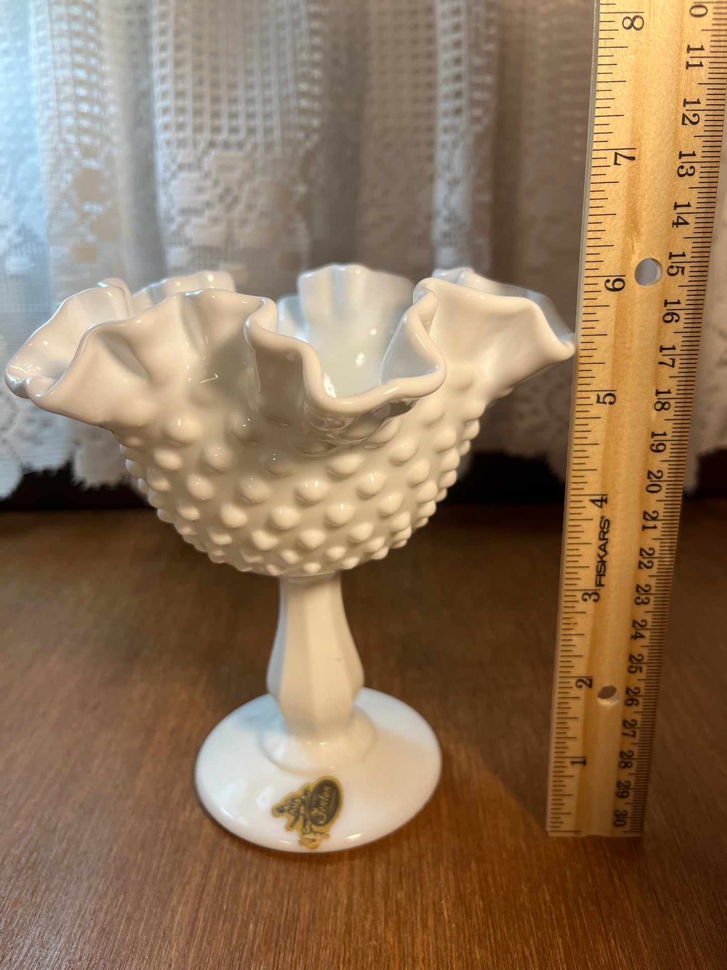 Vintage Fenton Ruffle Top Hobnail Pedestal Dish