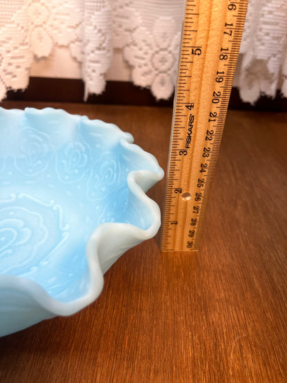 Vintage Blue Satin Persian Medallion Art Glass Fenton Bowl