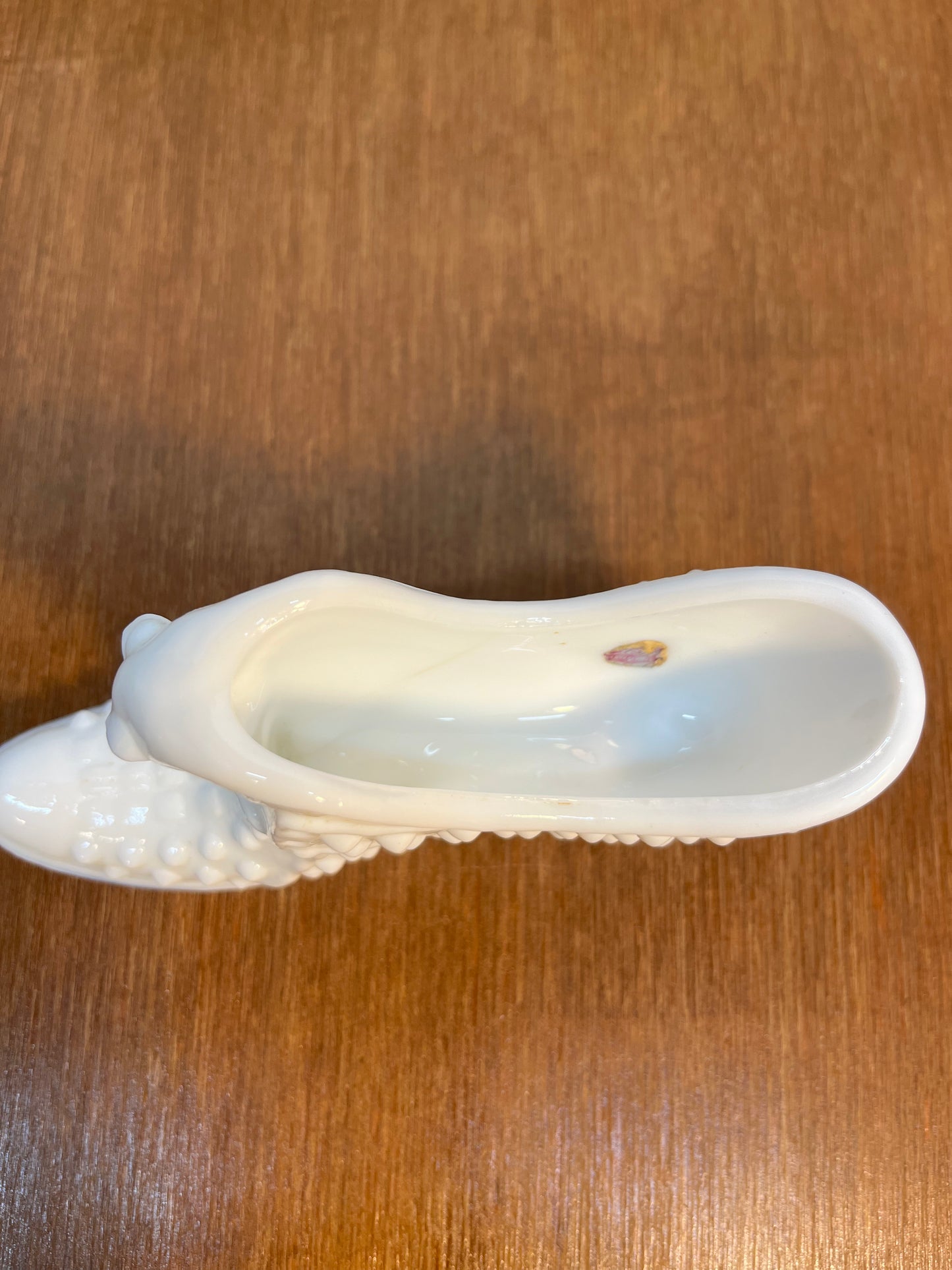 Vintage Milk Glass Hobnail Fenton Art Glass Shoe