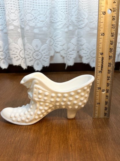 Vintage Milk Glass Hobnail Fenton Art Glass Shoe