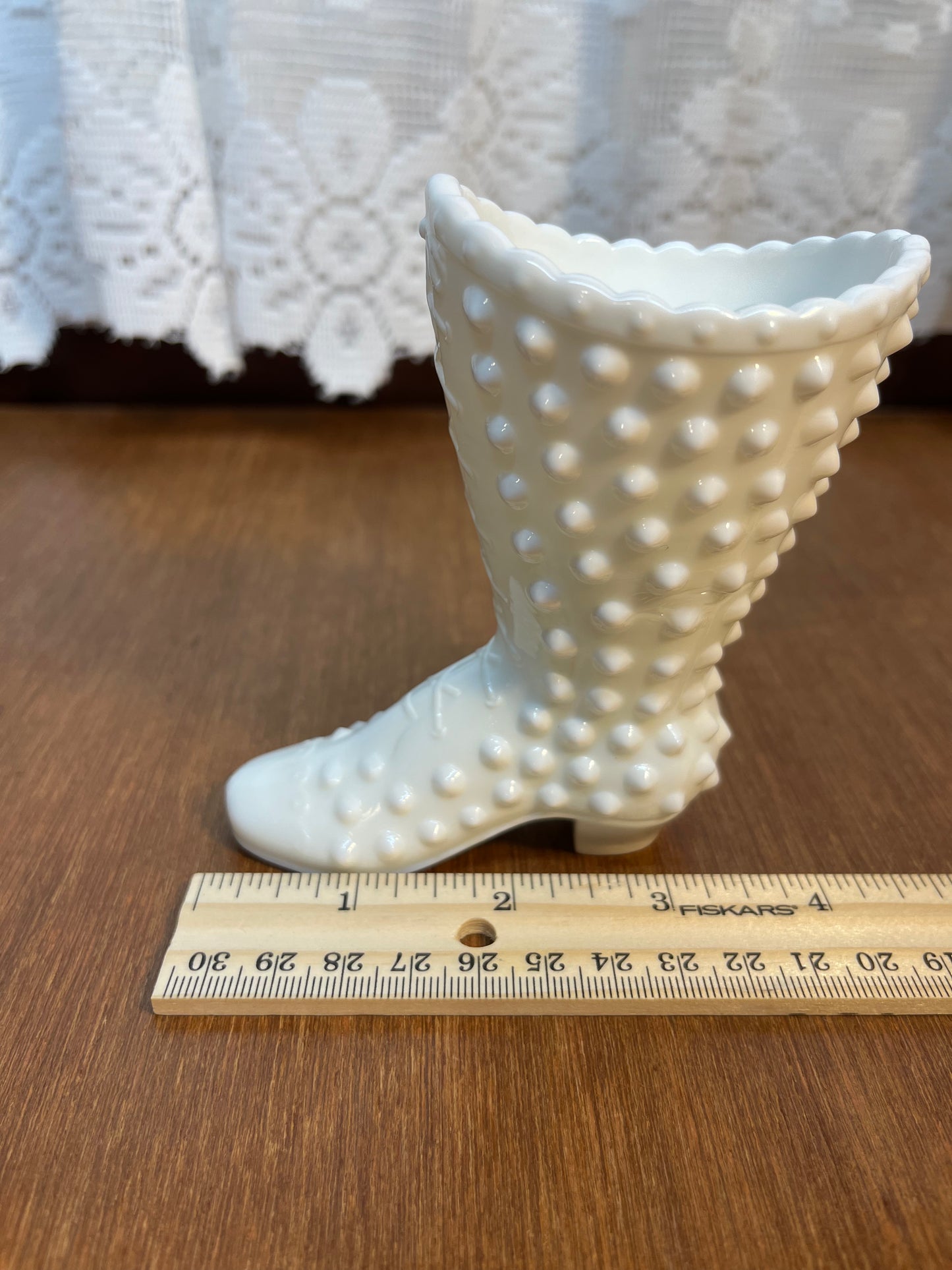 Vintage Milk Glass Hobnail Fenton Boot