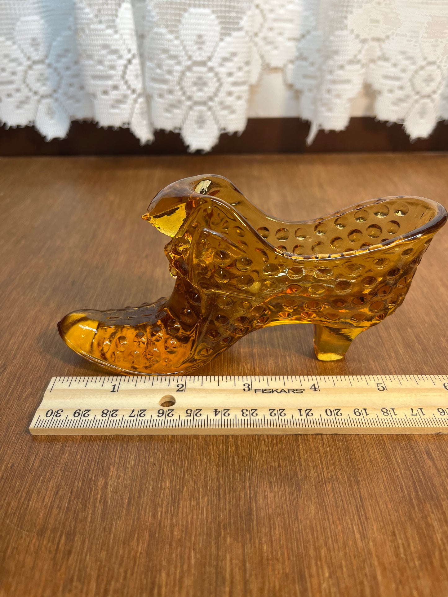 Vintage Fenton Amber Hobnail Art Glass Shoe