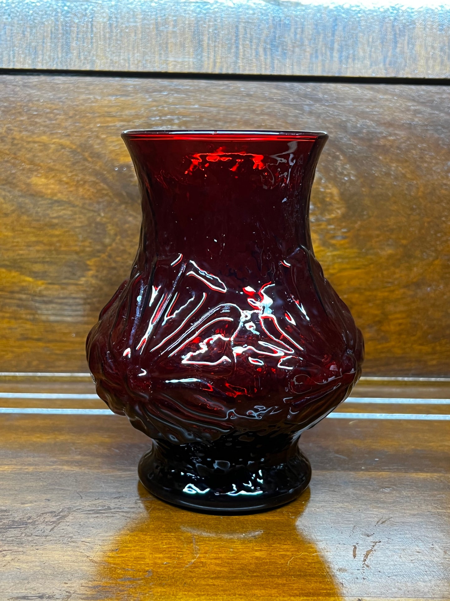 Vintage Ruby Red Anchor Hocking Rain Flower Vase