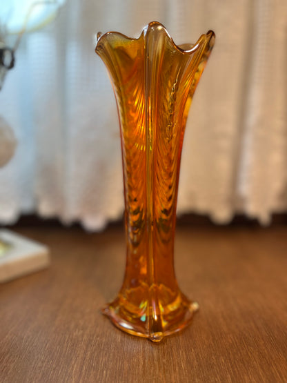 Vintage Marigold Carnival Glass Curtain Vase