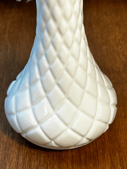 Vintage Diamond Quilted Pattern Milk Glass Vase