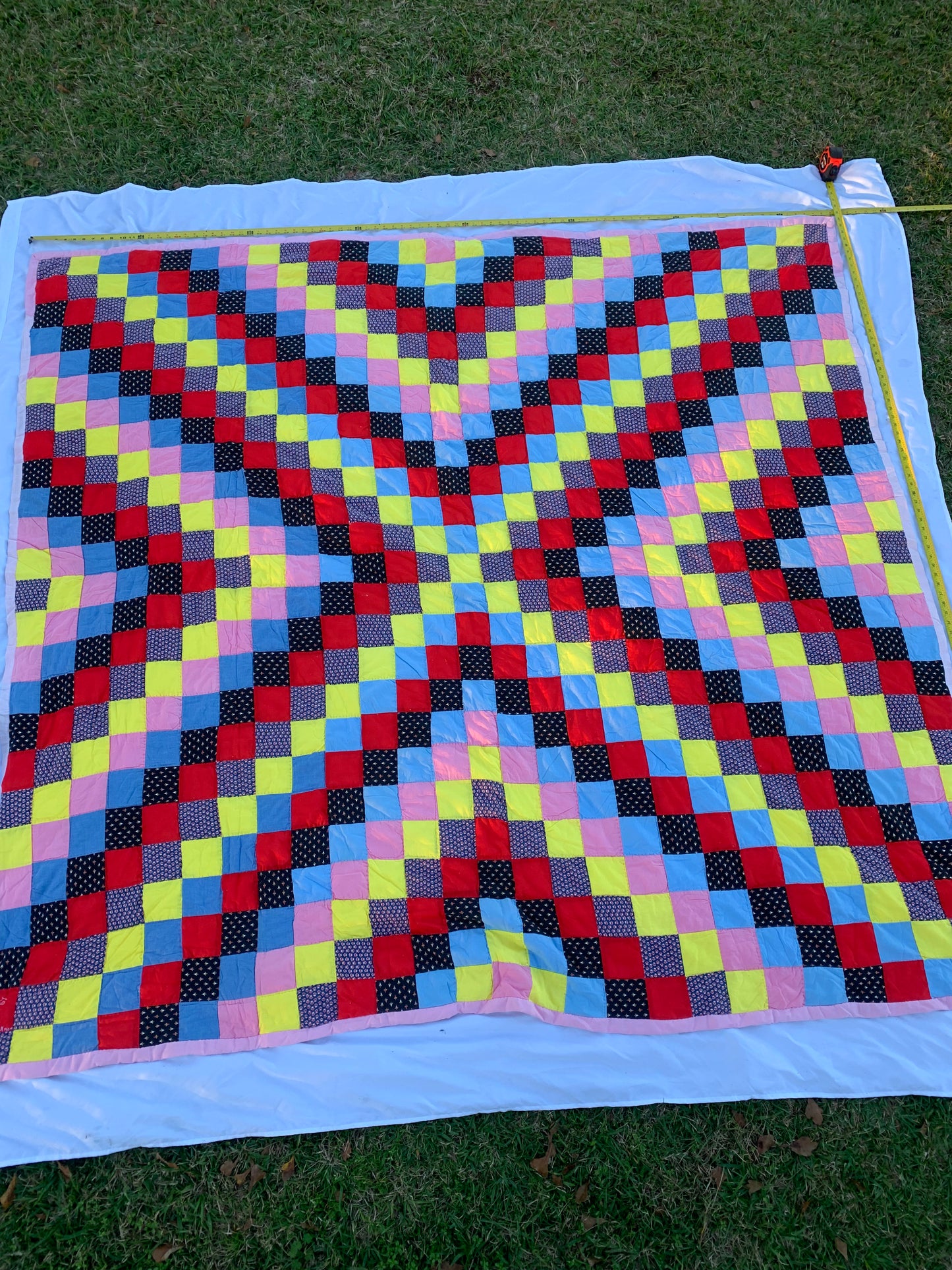 Lovely And Bright Patterned Handmade/ Machine Sewn Quilt