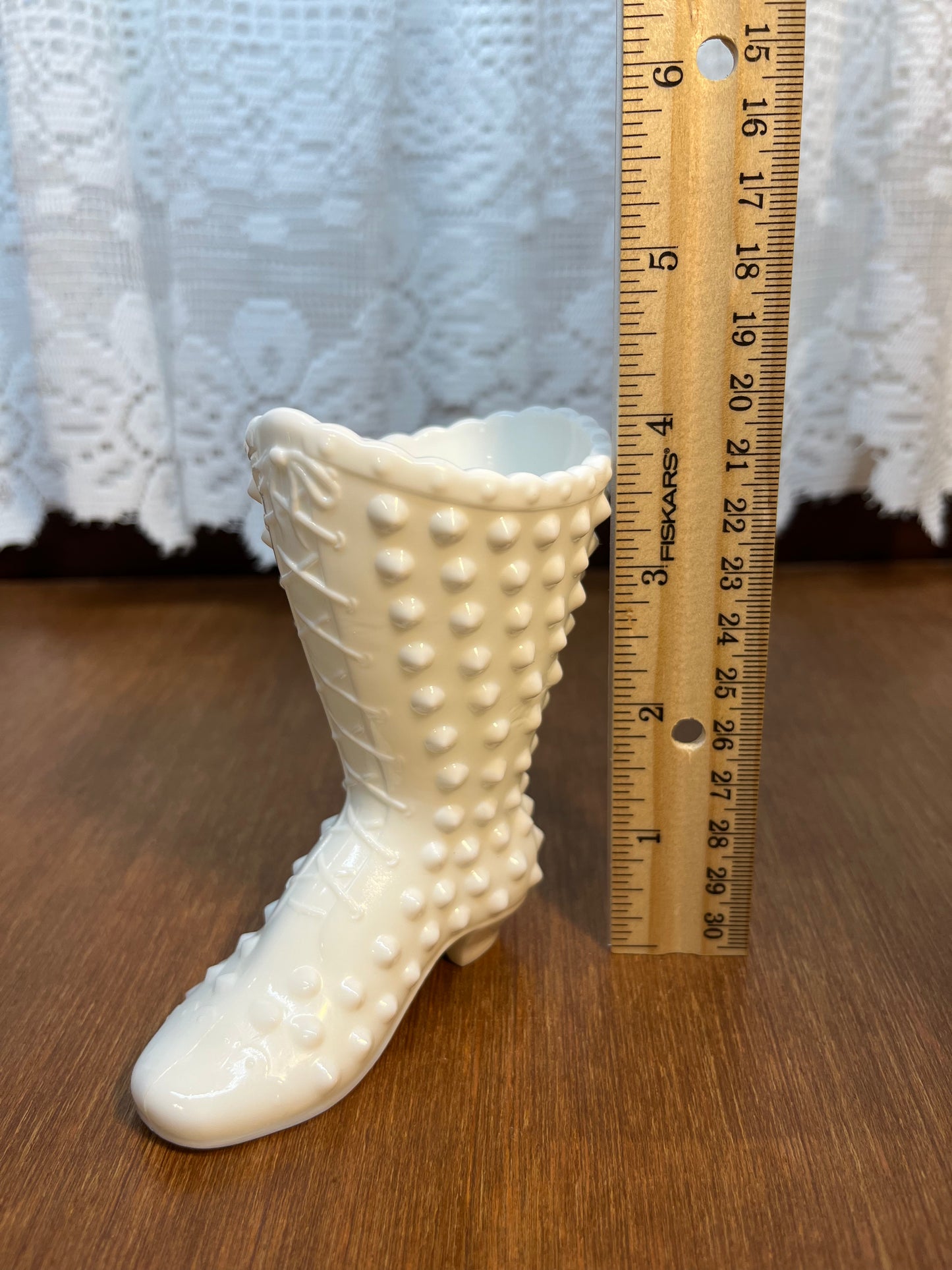 Vintage Milk Glass Hobnail Fenton Boot