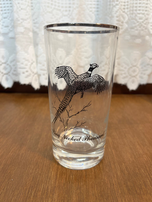 Set Of Four Silver Rimmed Federal Game Bird Drinking Glasses