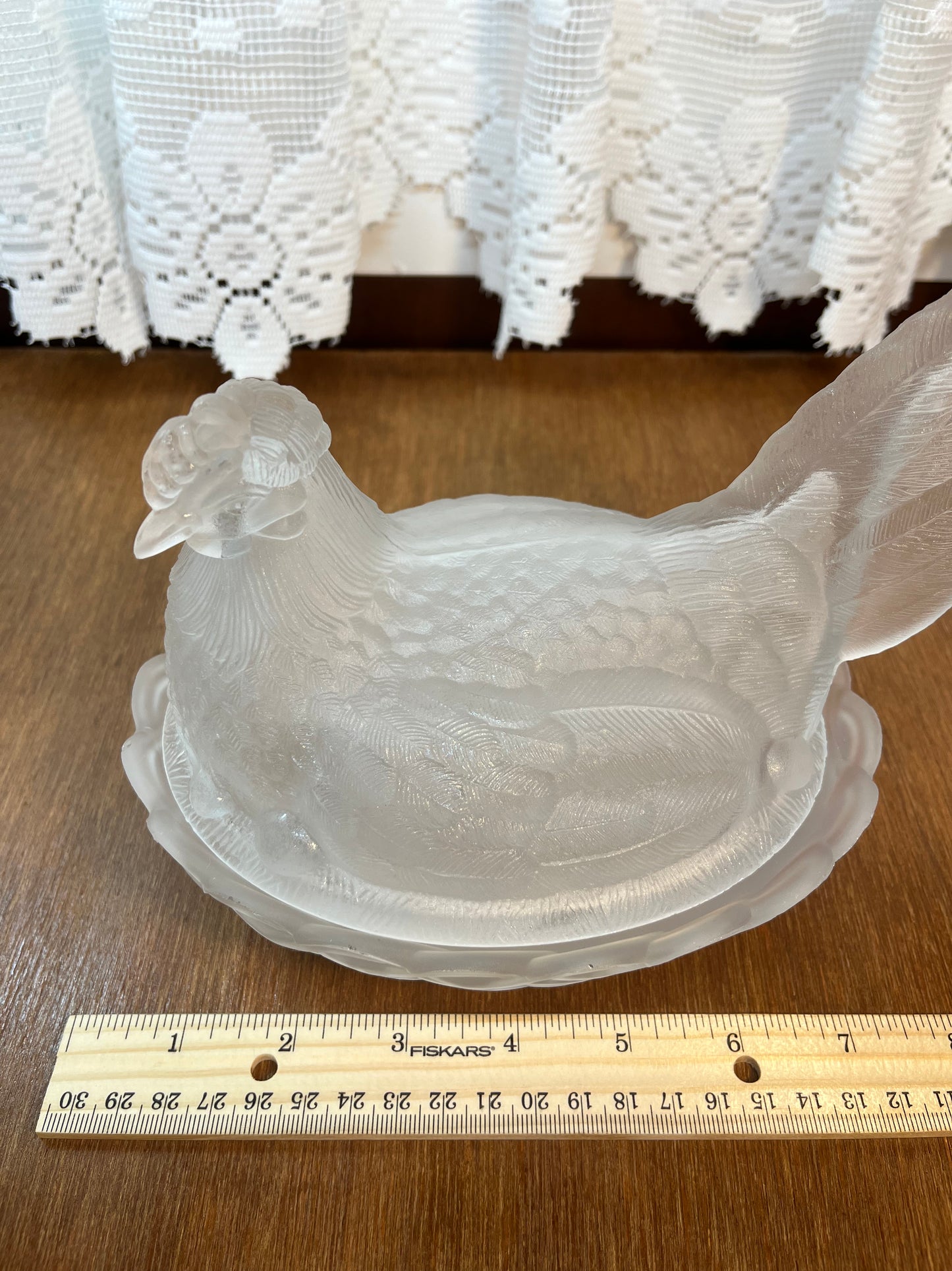 Vintage Frosted Satin Hen on nest trinket Dish