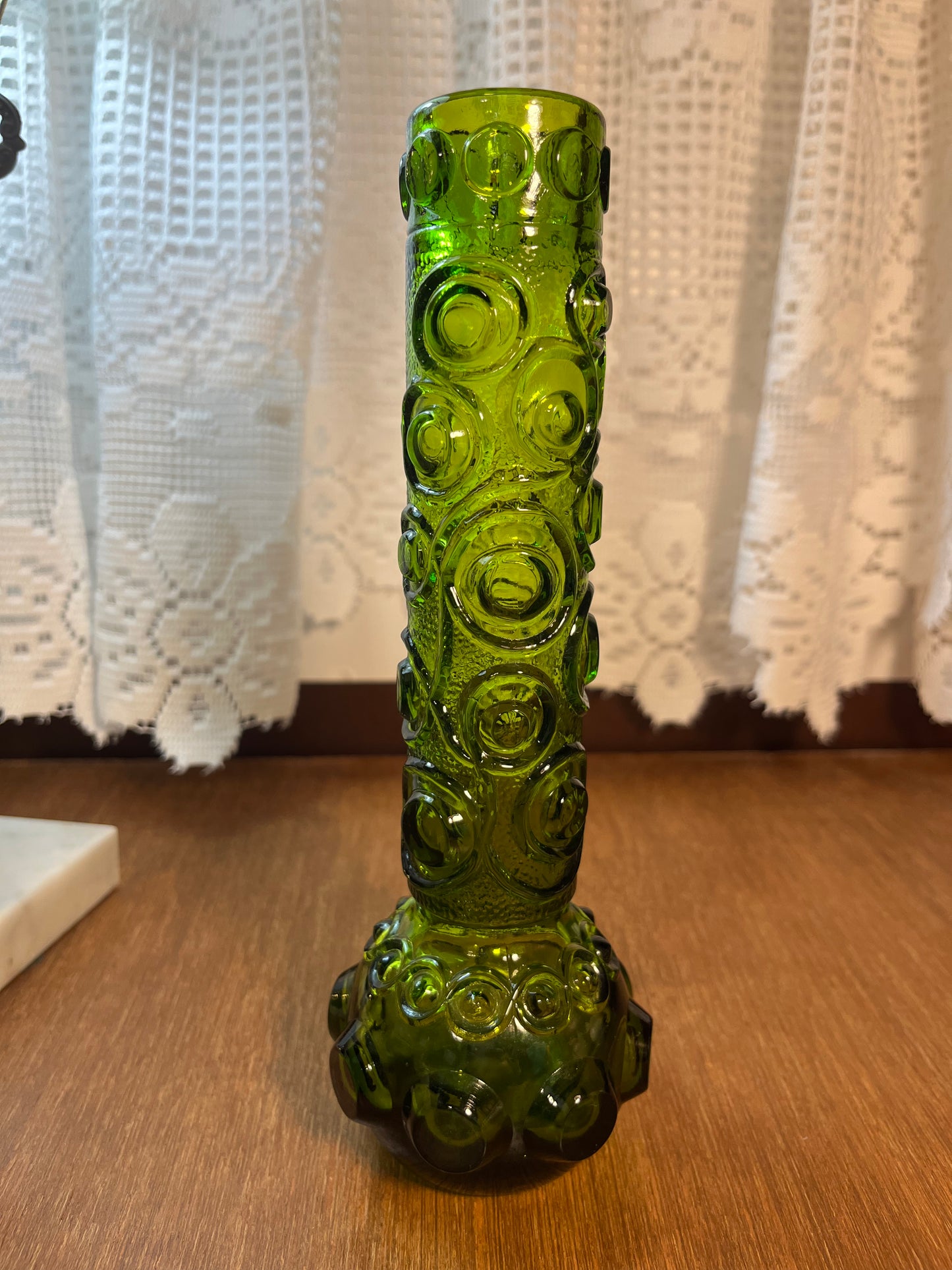 Vintage Green Patterned Bud Vase