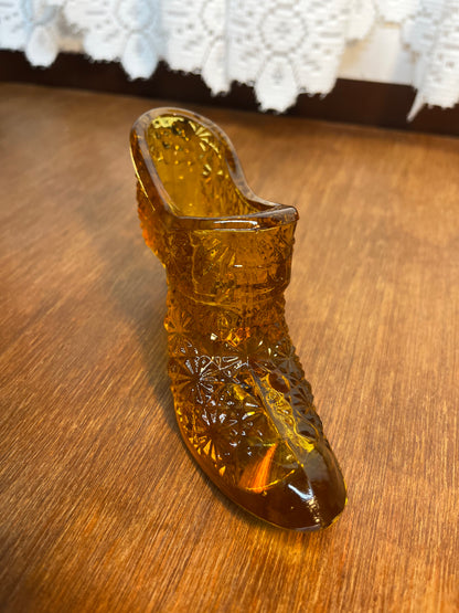 Vintage Amber Art Glass Shoe