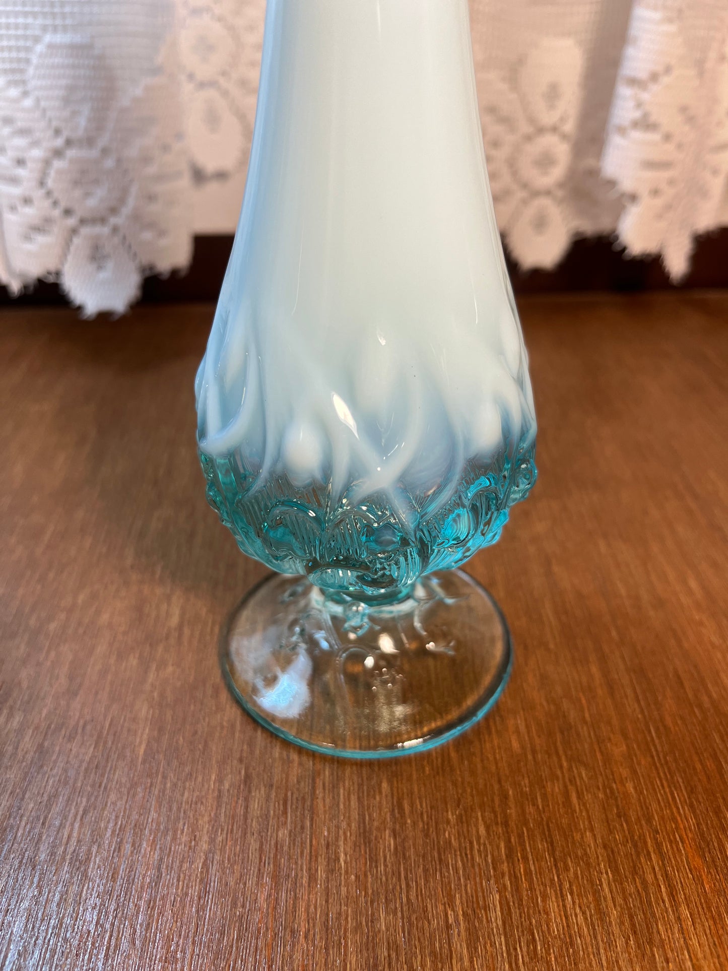 Vintage Fenton Art Glass Aqua Blue and Opalescent Swung Vase