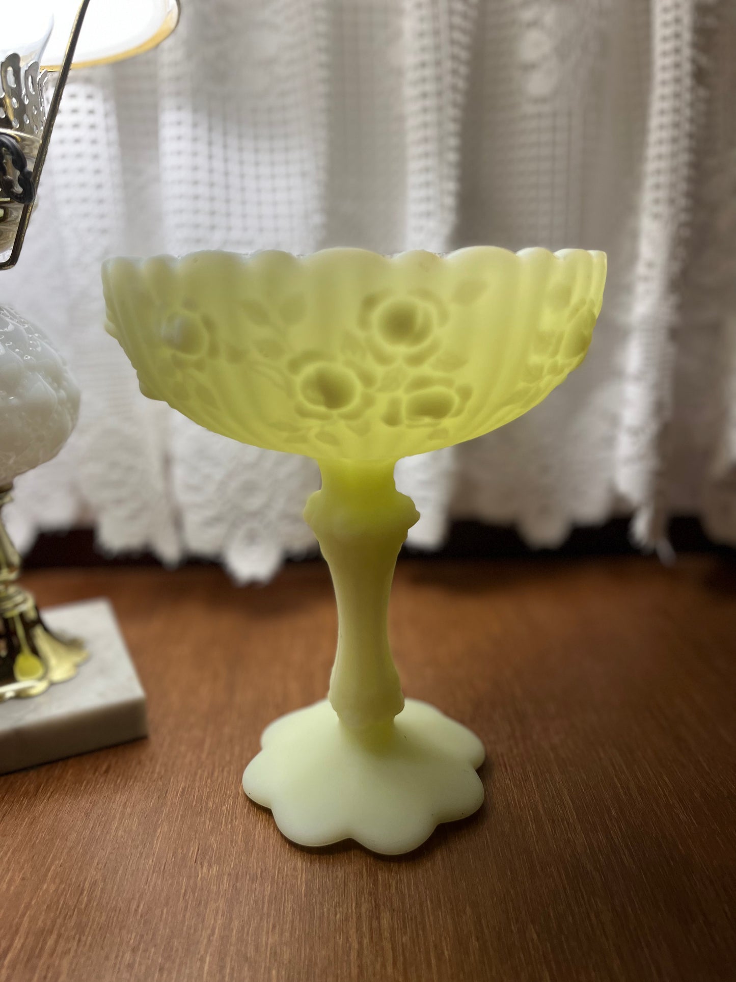 Vintage Fenton Satin Uranium Compote Pedestal Dish