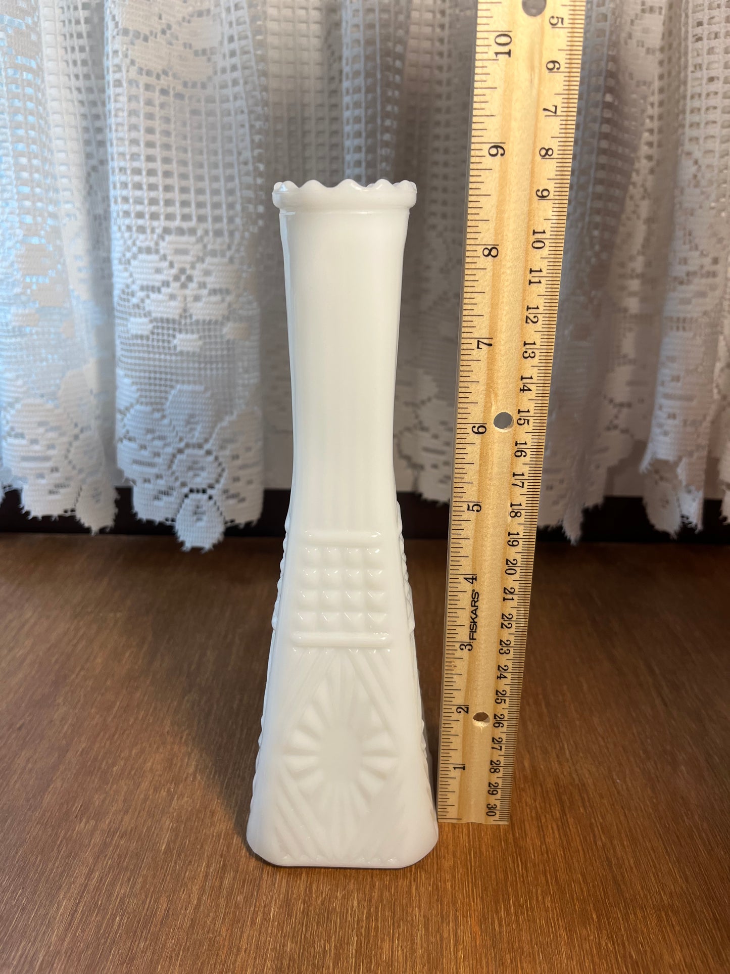 Vintage Diamond Pattern Milk Glass Bud Vase