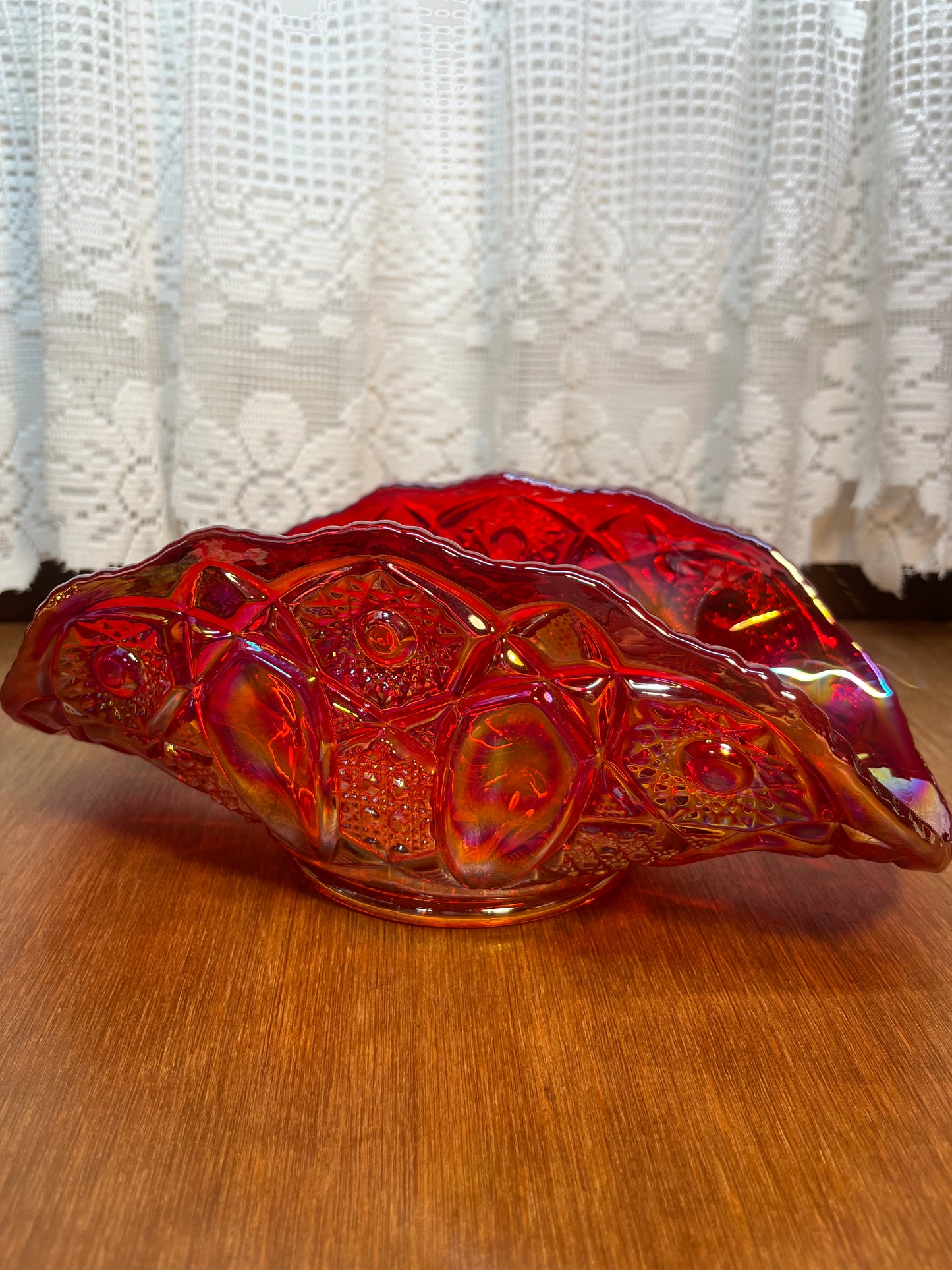 Vintage L.E Smith Carnival Glass Amberina Art Glass Dish