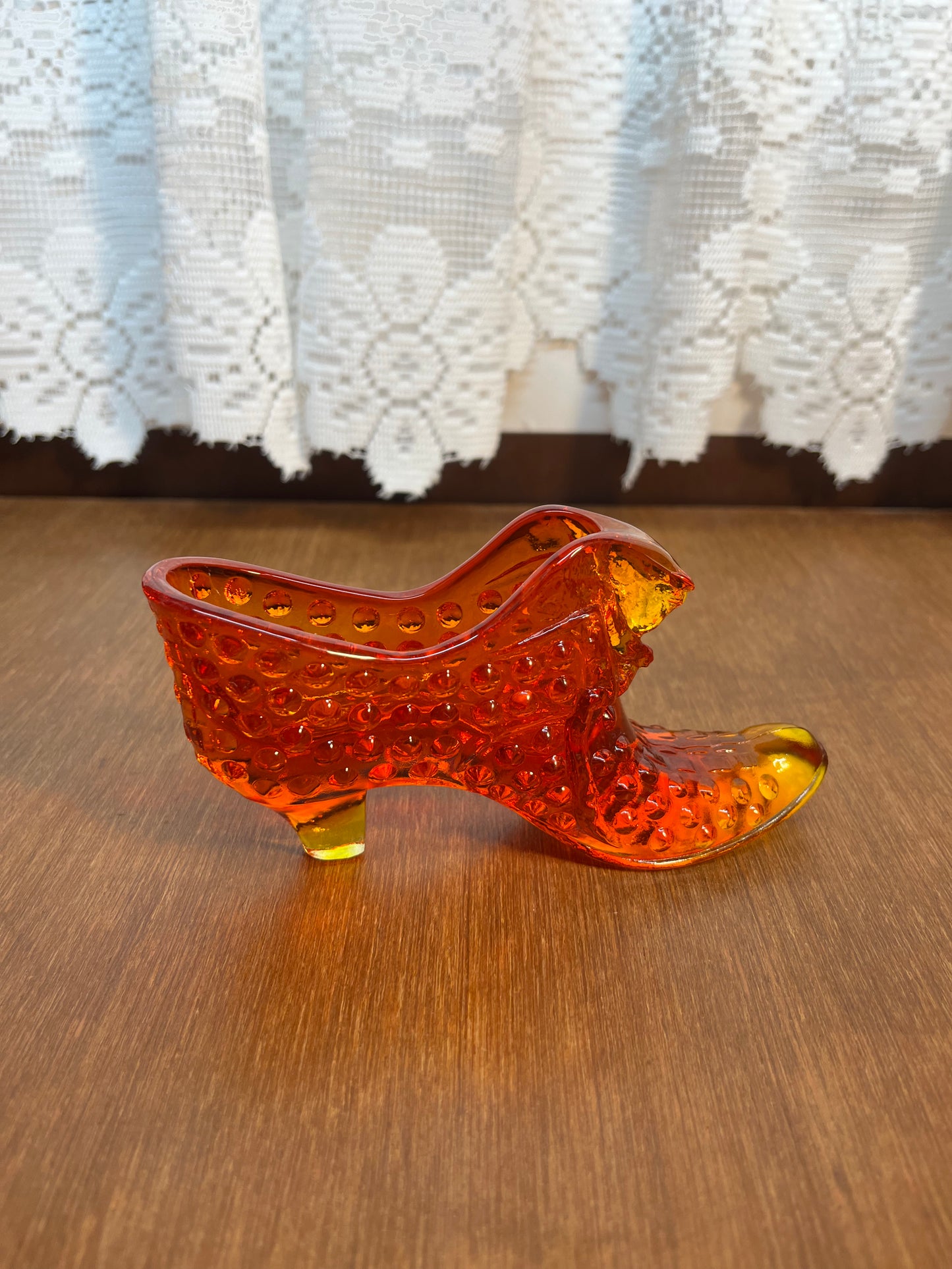 Vintage Hobnail Amberina Fenton Art Glass Shoe