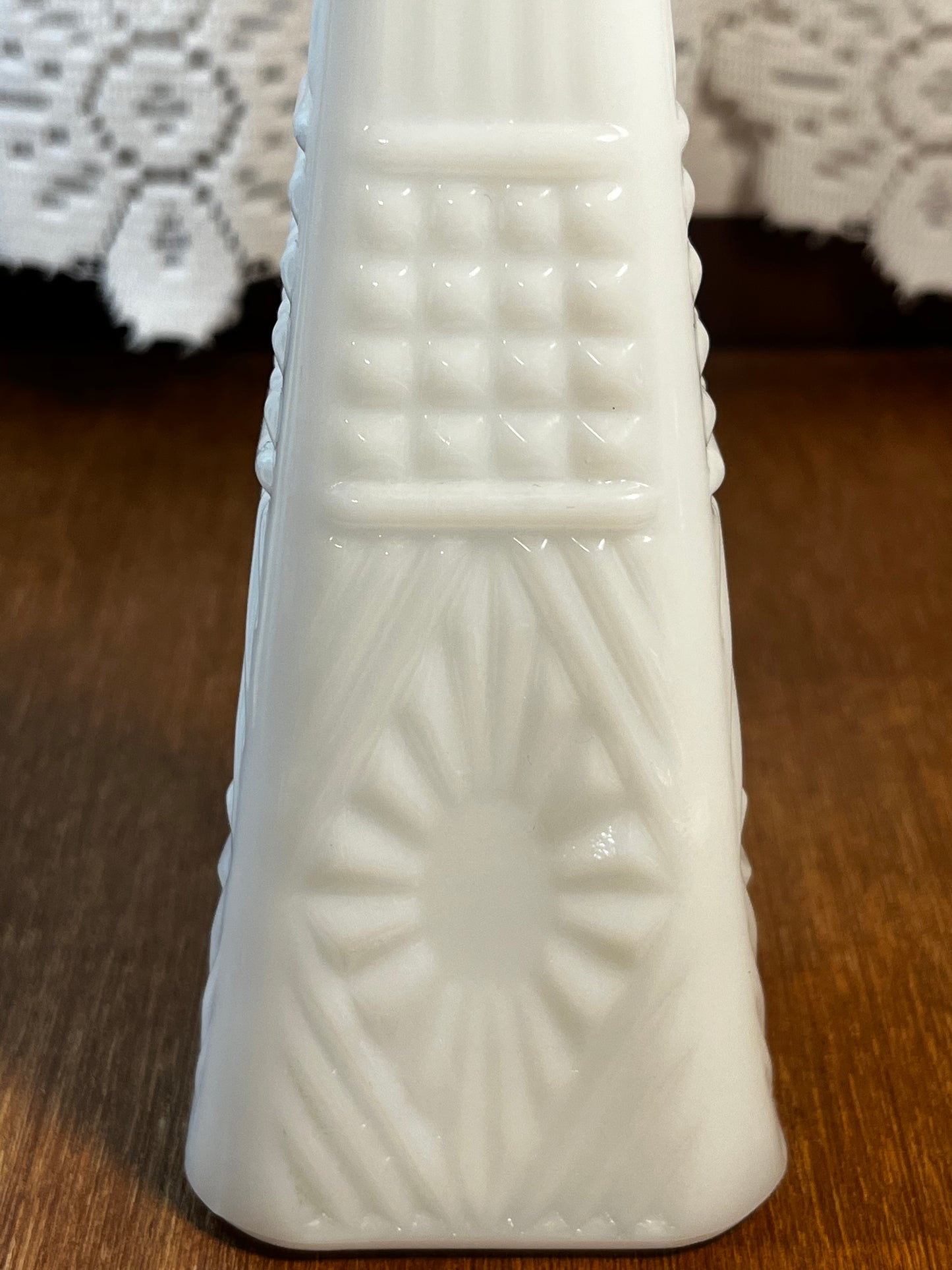 Vintage Diamond Pattern Milk Glass Bud Vase