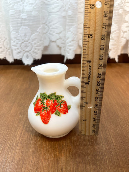 Vintage Small Milk Glass Strawberry Avon Pitcher