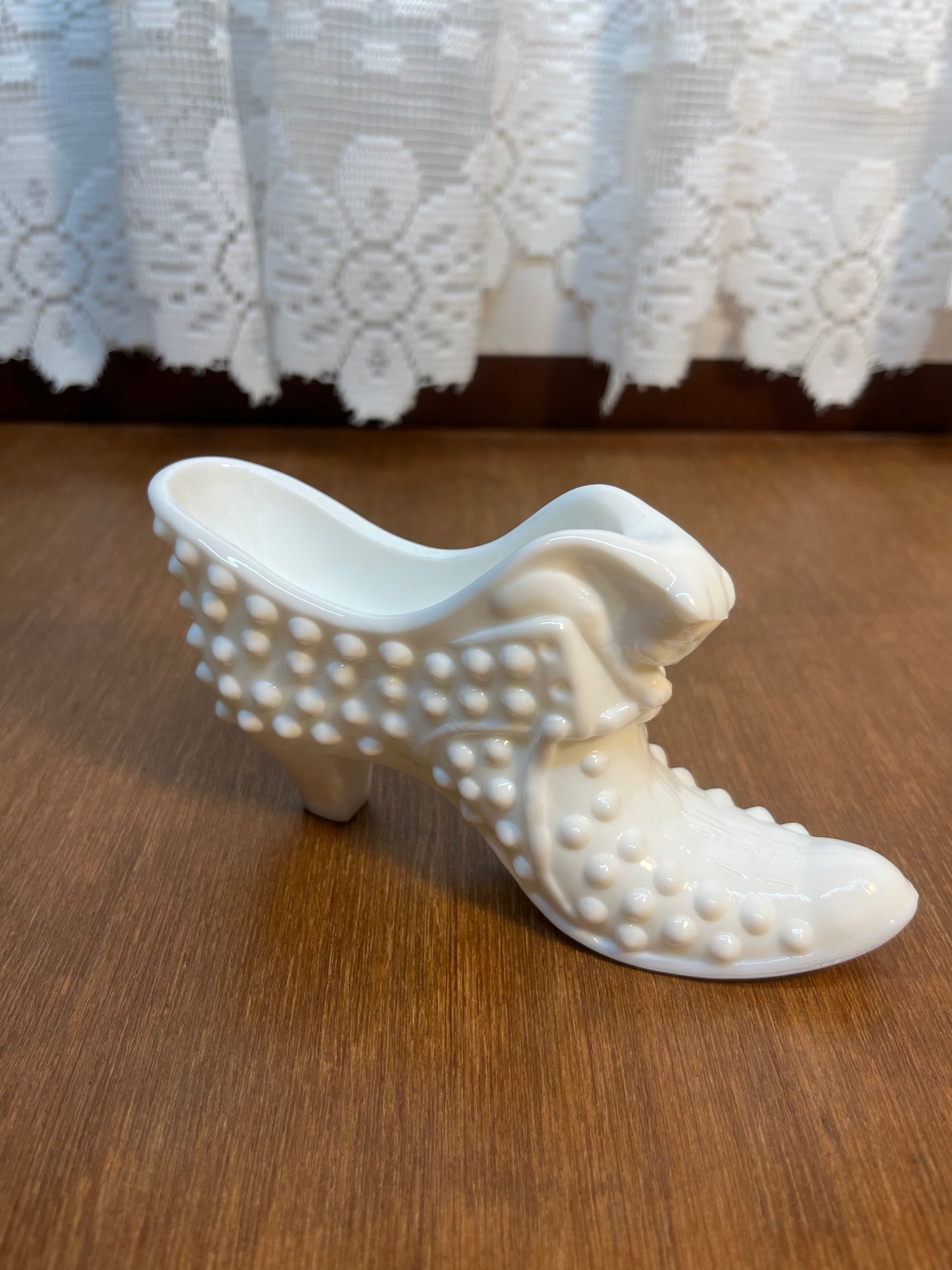 Vintage Milk Glass Hobnail Fenton Art Glass Shoe