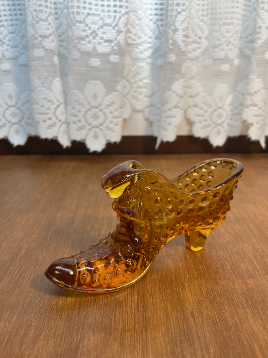 Vintage Fenton Amber Hobnail Art Glass Shoe