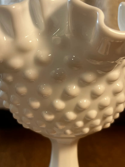 Vintage Fenton Ruffle Top Hobnail Pedestal Dish