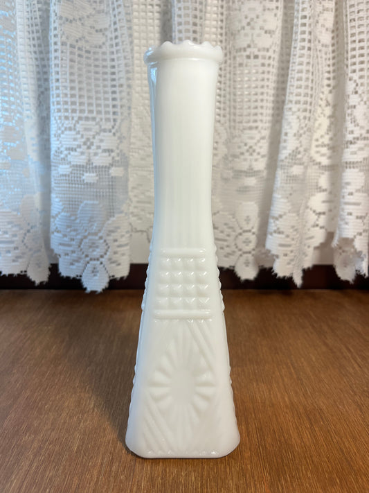 Vintage Diamond Pattern Milk Glass Bud Vase