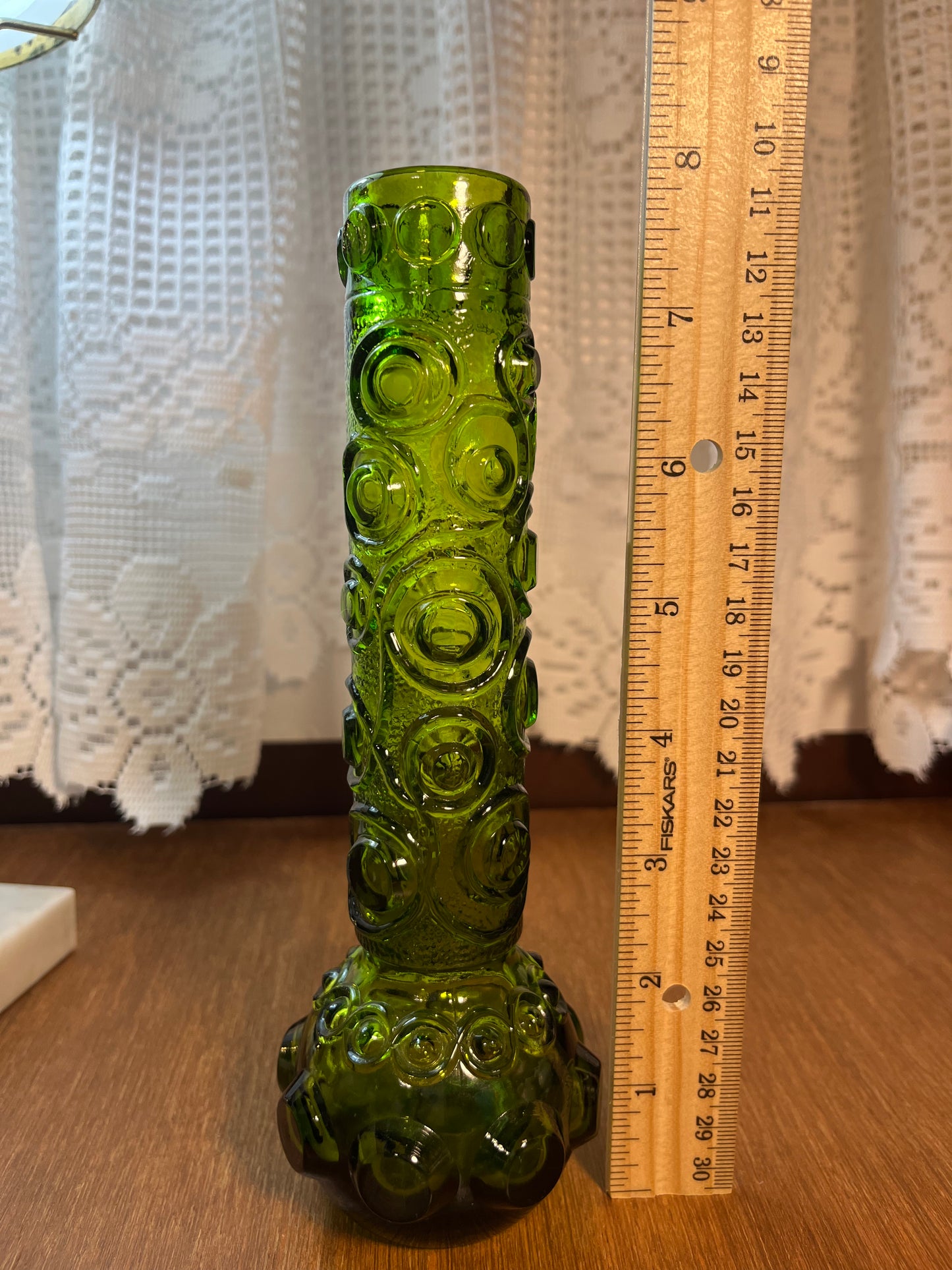 Vintage Green Patterned Bud Vase