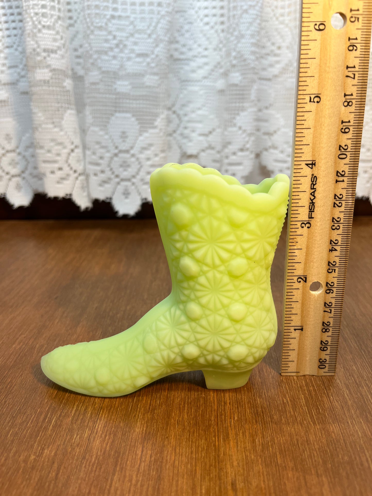 Vintage Satin Custard Art Glass Uranium Fenton Boot